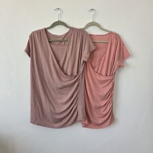 Lot Of 2 Nursing Breastfeeding Shirts Pink XL Short Sleeve High Neck Modest Soft